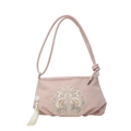 Sac bandoulière en PU rose avec broderie florale élégante et pompon décoratif en soie - Rose