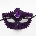 Elegant purple Venetian masquerade mask with purple lace sequins and teardrop gemstone - Purple