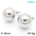Orecchini a perno a sfera argento minimalisti con design in metallo cavo da 18mm - Orecchini a Sfera / Orecchini Color Acciaio (KE114943-KFC)