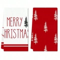 Christmas dish towels set featuring red and white patterns with Merry Christmas text - Mjbt66-24(2pcs)