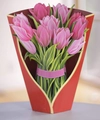 3D pop-up mother's day card featuring pink tulips in a red vase made of premium paper - Pink Tulip
