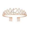 Tiara di compleanno oro rosa con strass scintillanti e numero 420 dotata di pettinini - 42 anni