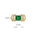 Detail shot of vintage green square gem earrings with gold plating and size measurements - B787 Green/Square Bow