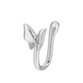 Silver non-piercing U-shaped nose cuff with micro-pave zircon butterfly design - Silver Butterfly (G-114)