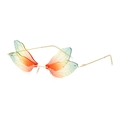 Frameless dragonfly wing sunglasses with red and green gradient lenses and gold metal legs - Green Yellow Red Gradient