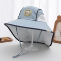 Detail of blue sun hat with large brim, neck protector flap and mesh breathability - 54cm (3-8 Years) / Blue
