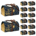 Dunkelblaue Geschenkboxen mit goldenem Blumenmuster und braunem Satinband für Süßwaren - Blau
