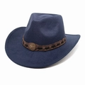 Classic dark blue felt western cowboy hat with star emblem and braided band decoration - M (56-58cm) / Navy Blue