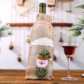 Christmas burlap wine bottle cover featuring snowman applique and drawstring closure - Snowman / Beige