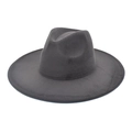 Detail of a dark gray wide brim wool fedora hat with classic indented gentleman crown - M (56-58cm) / Dark Gray