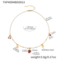 Détail du collier en acier plaqué or 18k avec pendentifs fruits et insectes en zircon - Collier(TXP409) / 40+5cm