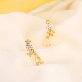 Boucles d'oreilles fleurs en argent S925 doré avec pendentif champagne et zircons - Doré