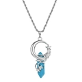 Silver celestial moon and star necklace with hexagonal blue natural stone pendant - Blue Turquoise / Silver Chain