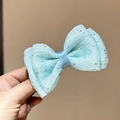 Light blue mesh bow hair clip with sparkling rhinestones for children and women - Blue