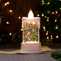 Detalle de vela LED de Navidad con agua brillante y figurita de Papá Noel interior - Vela Blanca Niños y Árbol (Relleno de agua)