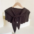 Dark brown hollow out knit shawl with lace-up design and scalloped edges for women - One Size / Brown