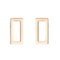 Detailed view of geometric rectangular stud earrings in polished rose gold finish - Rectangle / Rose Gold