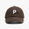 Brown baseball cap with 3D white embroidered P letter and curved brim on grey background - Adjustable / Dark Coffee