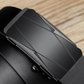 Men's black leather belt featuring a modern geometric cut black alloy automatic buckle - Alloy/PU / 110cm / Gunmetal