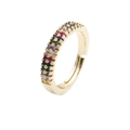 Close-up of golden open ring with multi-colored gemstones and sparkling zircons - Adjustable Open / Colorful Gemstone Open Ring (CR0069)