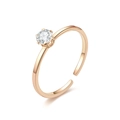 Adjustable rose gold stainless steel ring with a classic six-prong round zircon stone - Adjustable Open / Six Claw Single Rhinestone Style (切割戒-17)