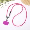 Pink leather phone lanyard with purple connector and dark metal clasp for crossbody use - Crossbody / Rose Red