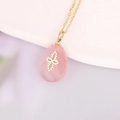 Pink teardrop natural stone necklace with gold stainless steel cross pendant and chain - Pink Water-drop Openwork (7#)