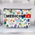 Grand sac à cosmétiques en toile avec motif médical imprimé et fermeture éclair sur bureau bois - Motif Médicament (jiayingljb01)