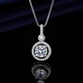 Elegant silver-plated halo necklace featuring a round brilliant-cut center stone and box chain - Xl-145 [comes With Box And Chain]