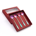 Rainbow stainless steel flower spoon set of 4 in a red gift box for desserts - A Style Short Flower Spoon-Rainbow+Red Box / Rainbow/Red Box/4PCS