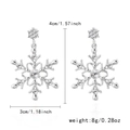 Silver snowflake earrings with rhinestones and measurement data 4cm height 3cm width - Silver Clear Gem Ear Drops