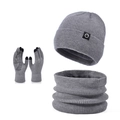 Conjunto de punto gris de 3 piezas para invierno con forro polar, gorro, bufanda y guantes - Set de 3 piezas / Gris