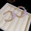Elegant C-shaped earrings with lavender purple pearls and clear zircons on gold base - Light Purple Beaded C-Shape Hoop