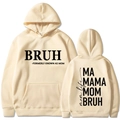 Sweat à capuche beige avec imprimé MAMA MOM BRUH et poche kangourou pratique - S / Hauts / Kaki