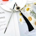 Silver and black sword hair pin with S925 engraving and a long black silk tassel charm - Drip Oil Tassel Style / White K Gold (Black Tassel)