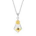 S925 zilveren ketting met tweekleurige zonnebloem en bij hanger op witte basis - Tweekleurig Goud (DY925)