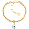 Détail du bracelet chaîne torsadée dorée avec pendentif œil et fermoir en acier réglable - Blanc
