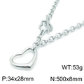 Silver hollow heart necklace in titanium steel with toggle clasp and size specs - Steel Color Necklace (KN118374-Z)