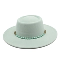 French style mint green flat top hat with elegant bead chain and wide brim wool felt - M (56-58cm) / Mint Green