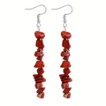 Handmade drop earrings featuring vibrant dark red irregular natural stone chips - Red Jasper
