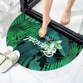 Semi-circle non-slip bath mat with tropical green leaves and Tropical Dream print - Tropical