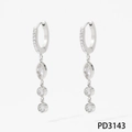 Silver stainless steel drop earrings with marquise and round cut zircon crystals - Triple Zircon Marquise Style (PD3143) / Silver