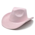 Close-up of pink faux suede western cowboy hat with reinforced stitched brim and chin strap - M(56-59CM) / Light Pink Suede