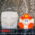 Silicone mold for cartoon jester candle with white translucent tool and finished statue - Warrior Clown B ZL-646