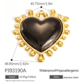 Waterproof gold stainless steel heart pendant with black inlay and size measurements - Black Large Heart Pendant PJ93190A