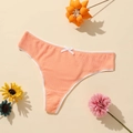 Orange ribbed polyester thong for women with white bow detail and contrast piping - Orange