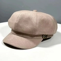 Classic light beige newsboy cap featuring a vintage textured fabric and metal buckle - One Size / Khaki