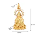 Detailed view of Buddha pendant in gold finish with white zircon halo and lotus base - Guanyin L024934 Gold