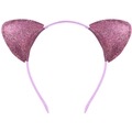 Pink and purple glitter cat ear headband with satin wrapped band for girls - Grape Purple (Fine Glitter)