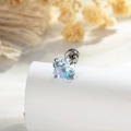 Lucky four-leaf clover stud earring with iridescent crystal in silver claw setting - Light Pink Blue (Single)